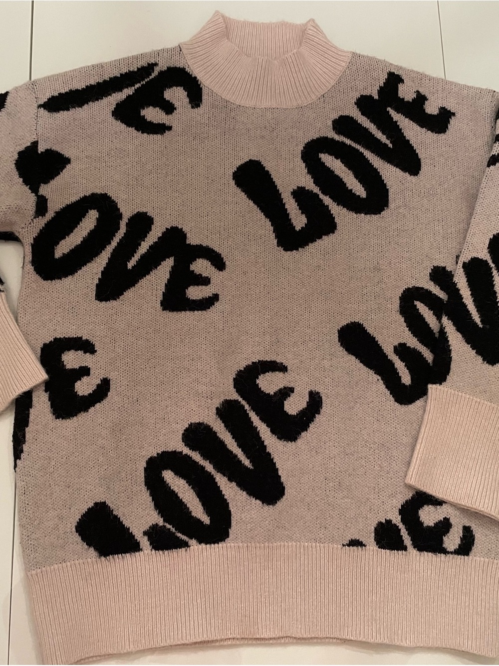 Papermoon Pink & Black LOVE Mock Neck Sweater